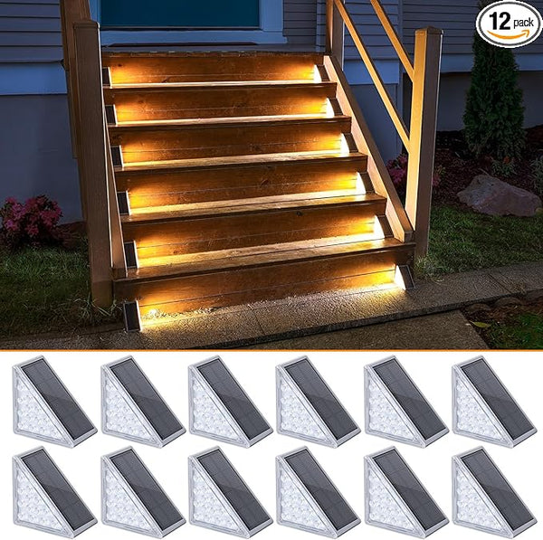 NIORSUN Solar Step Lights 12 Pack - Outdoor Stair Lights with 3000K Warm White & 6000K Cool Daylight, IP67 | Lumora