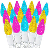 70 Light 24Ft Spring Easter Lights Commercial String Lights C6 LED Strawberry Faceted Bulb – Yellow/Teal/Pink | Lumora