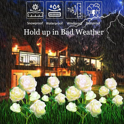 Solar Flowers Lights Outdoor Garden Waterproof [Updated] 2 Pack 10 White Roses Decortive Lights for Garden Patio Yard Grave Decorations for Cemetery