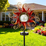 Solar Lights Outdoor Waterproof Red Sun Metal Crackle Glass Stake Decorative for Outside,Yard,Lawn,Patio,Walkway | Lumora