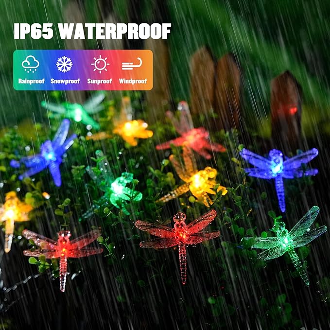 JMEXSUSS Solar String Lights Outdoor Waterproof, Solar Christmas Lights for Garden Patio Yard Tree Party Christmas Decorations, Dragonfly