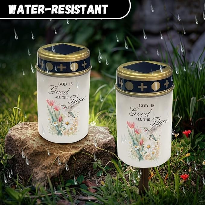 HUGS IDEA Hummingbird Solar Memorial Lights Daisy Solar Cemetery Decorations for Grave Waterproof Angel Garden | Lumora