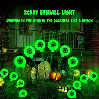 Halloween Solar Lights Outdoor Waterproof Solar Scary Eyeball Lights, 2 Pack Green Eyeball Swaying Firefly Lights, Solar Halloween Path Lights for Yard Garden Lawn Party Decor,