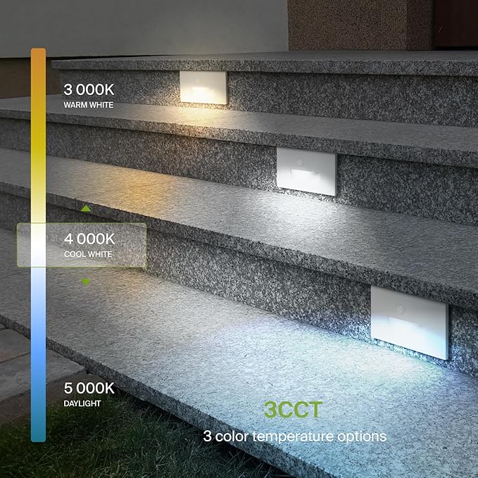 ASD LED Recessed Step Light Fixture, Outdoor & Indoor Stair Tread Lighting | 3CCT, Motion Sensor, Waterproof, ETL | Lumora