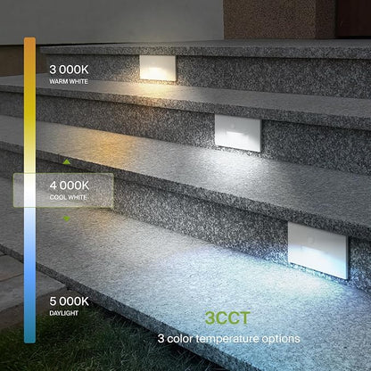 ASD LED Recessed Step Light Fixture, Outdoor & Indoor Stair Tread Lighting | 3CCT, Motion Sensor, Waterproof, ETL Listed | 3W 120LM 3000K-5000K 120V | Staircase Hardwired Illumination | White