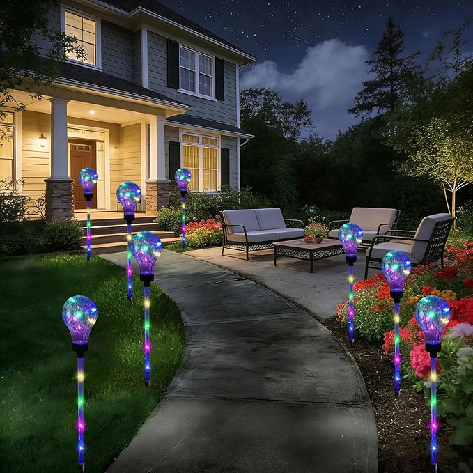 Solar Lights Outdoor Garden Decorative Waterproof 6 Pack Bulb Lights Outside Solar Pathway Lights for Garden Home Christmas Landscape Path Yard Lawn Driveway Flowerbed Decor - Multicolor