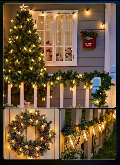 Minetom C9 Clear Christmas String Lights, 25FT 25 Bulbs Bright & Warm Outdoor Christmas Lights, Long Life C9 String Lights for Tree Patio Gazebo Wreath, Green Wire