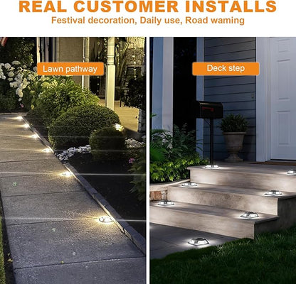 VOLISUN Solar Driveway Lights Dock Marine Lights 20 Pack,2 Colors in 1,Outdoor LED Deck Light,Solar Powered Waterproof Warning Step Light for Driveway Sidewalk Pathway (White/Warm White)