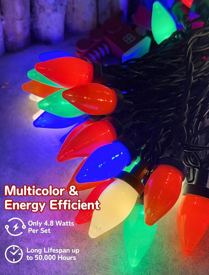 C7 LED Christmas Lights, 26FT C7 Vintage Christmas Lights with 50 Multicolor LED Bulbs, Colorful Outdoor String Lights for Xmas Tree Home Party Garden Yard Patio Decorations