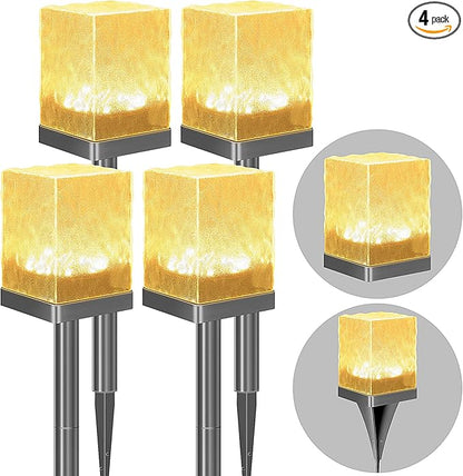 Solar Pathway Lights, LED Outdoor Waterproof Ice Brick Ground Light, Multi-use Landscape Lighting for Lawn & Table | Auto On/Off Solar Powered Garden Yard Decoration (Warm, 4 Pack)