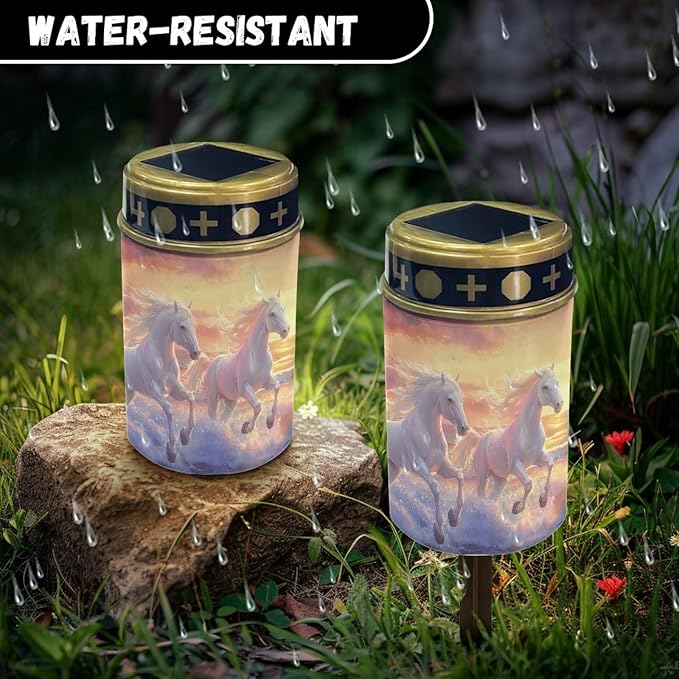 ZOUTAIRONG Horses Print Solar Outdoor Lights, Solar Light for Cemetery Grave, Waterproof Solar Powered Yard Walkway Lighting Garden Stake for Path, Landscape, Lawn