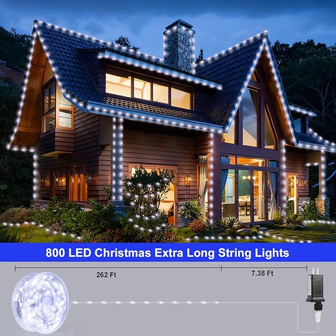 328FT 1000LED Christmas Lights Outdoor, Outdoor Transparent Wire Christmas Tree Lights with 8 Modes Waterproof, Plug in String Light for Outside Indoor Xmas Tree House Holiday Wedding Party Decor