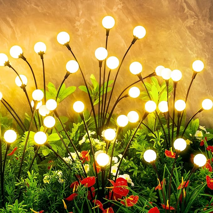 Solar Lights Outdoor Waterproof 4 Pack of 32 LEDs Garden Patio Firefly Decoration Unique Gifts Women Grandparents | Lumora