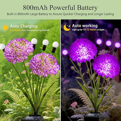 Solar Lights Outdoor Waterproof, 2 Pack Purple Solar Firefly Swaying Lights with Flowers, Flower Light Garden Decor for Outside Yard Patio Halloween for Women Grandma
