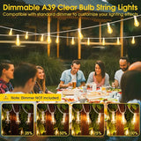 100FT Outdoor String Lights, LED Patio Lights with 32 Waterproof Shatterproof Dimmable A39 Hanging Bulbs(2 Spare) | Lumora