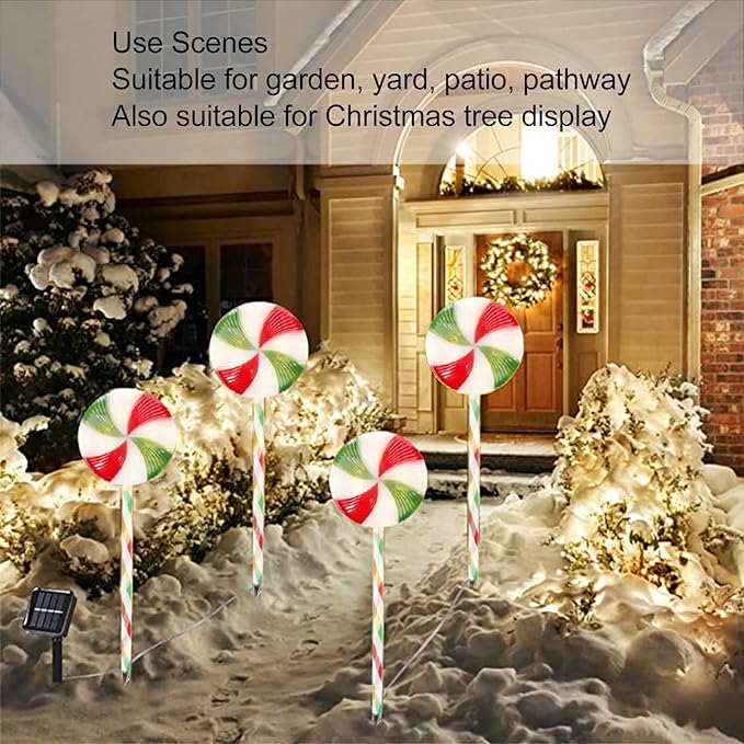 EVTSCAN Outdoor Christmas Decorative Solar Lights, with 8 Modes, LED Christmas Decor Marker Lights, for Holiday, Xmas, Walkway, Sidewalk, Garden,Yard