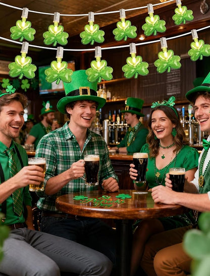 St Patricks Day Shamrock String Lights, 10.5ft Connectable Outdoor Green Clover Lights, Warm White Wire, UL Listed Waterproof