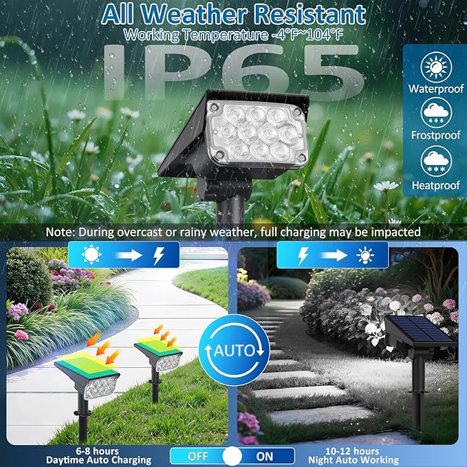 T-SUNUS Christmas Solar Spotlights White 6000K IP65 Waterproof 2-in-1 Outdoor Landscape Spot Lights Garden Light | Lumora