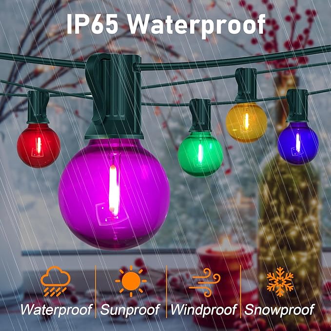 50FT Multicolor LED Outdoor String Lights, G40 Globe Dimmable Christmas Light with 27 Colorful LED Bulbs, Connectable Outdoor Patio Lights for Garden Balcony Porch Christmas Decor