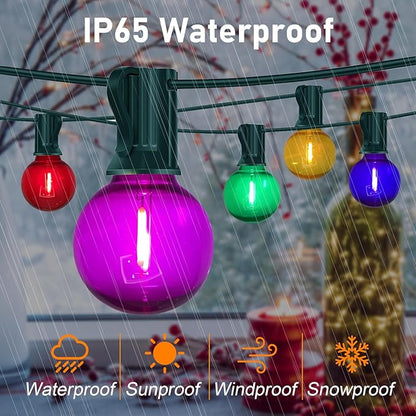 50FT Multicolor LED Outdoor String Lights, G40 Globe Dimmable Christmas Light with 27 Colorful LED Bulbs, Connectable Outdoor Patio Lights for Garden Balcony Porch Christmas Decor