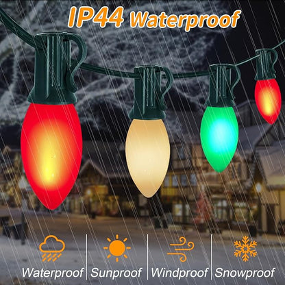 C9 Christmas Lights Outdoor, 25Ft Red Green White Christmas Decorative String Lights with 26 Multicolored Ceramic Bulbs(1 Spare), Commercial Vintage Christmas Lights for Holiday