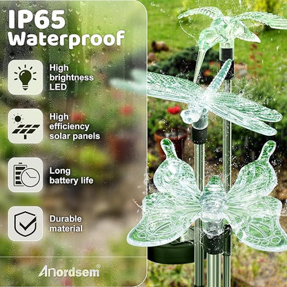 Anordsem Solar Garden Lights Outdoor: 6 Waterproof PVC Insect Stake Light Heads - Changeable Color LED Lighting for Gardener Yard Decoration - Christmas Gifts for Homeowners Over 30
