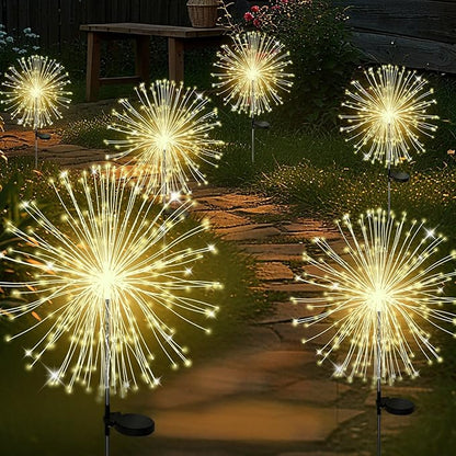 ALSO GO Solar Garden Lights Outdoor Waterproof, 6 Pack 720 LED Solar Firework Lights, Decorative Garden Décor Outside for Flowerbed Pathway Party Christmas Decoration, Warm White