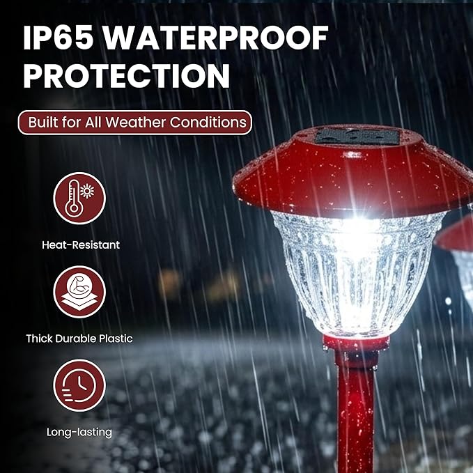 Energizer Bright Solar Lights for Outside - 8 Pack IP65 Waterproof 15 Lumen LED Landscape Lights with Patterned Glass & Metal Finish, Backyard Solar Lights with Worry Free Installation - Red
