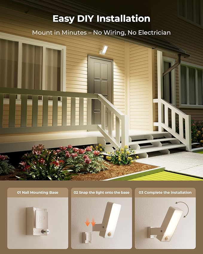Motion Sensor Outdoor Light, 10000mAh Rechargeable 600 Lumen Battery Operated Outdoor Light with 3 Modes, 3 Color | Lumora