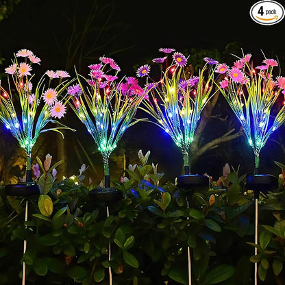 Decorative Solar Garden Lights, 4 Pack LED Lily and Butterfly Flower Outdoor Waterproof Lights for Yard, Patio, Lawn (Daisy)