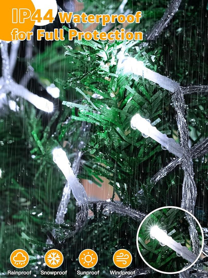 Christmas Lights 600LED 98FT, Waterproof Outdoor String Lights with Remote and Timer, 8 Modes Dimmable Fairy Lights for Indoor Outdoor Wedding Party Holiday Decorations (Cool White)