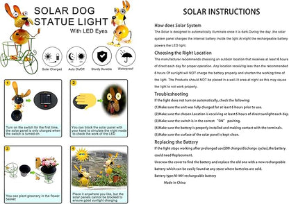Dog Solar Lights Outdoor Cycling Plant Stand,Yard Art Metal Dog Statues,Outdoor Funny Statue for Garden Decor Yard Lawn Ornaments