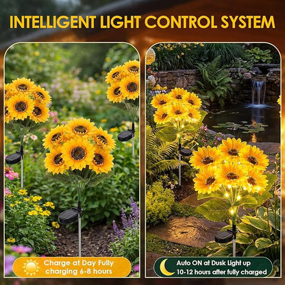 VIHOSE 4 Pack Sunflower Solar Lights with 24 Sunflowers 45 LED Ip65 Waterproof Outdoor Stake Lights with Upgraded Solar Panel for Yard Patio Landscape Lawn Garden Decor for Mom Grandma Birthday Gifts