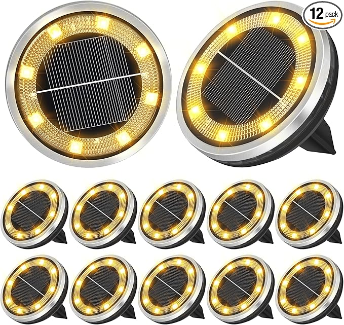 ZAIYW 12 Pack Solar Ground Lights Outdoor Waterproof Pathway Lights Solar Powered Disc Landscape Lighting for | Lumora