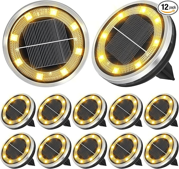 ZAIYW 12 Pack Solar Ground Lights Outdoor Waterproof Pathway Lights Solar Powered Disc Landscape Lighting for | Lumora
