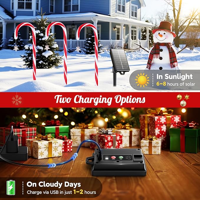 Christmas Decorations Outdoor, 12 Pack Solar Candy Cane Lights Christmas Yard Decorations with 10 Modes and Bright 72 LED, 28ft Longer Waterproof Candy Cane Pathway Lights Xmas Gift