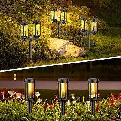 Solar Pathway Lights, Upgrade Dual-Head Solar Lights Outdoor Waterproof, 8 LEDs Auto On/Off Solar Powered Lighting for Garden Yard Landscape Walkway Driveway Lawn Patio(Warm White,8 Pack)