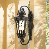John Timberland Marseille Rustic Vintage Outdoor Wall Light Fixture Textured Black Scroll 27 1/2" Hammered Glass | Lumora