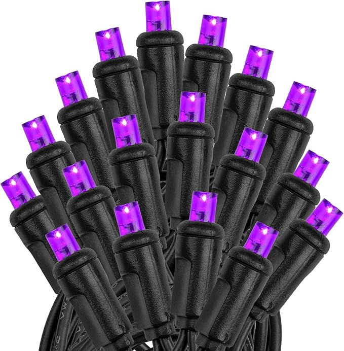 Novelty Lights 25ft Christmas String Lights, 50 Purple LED Bulbs on Black Wire, 6" Spacing, Connectable Indoor Outdoor Commercial Grade Lighting for Holidays Patio Weddings