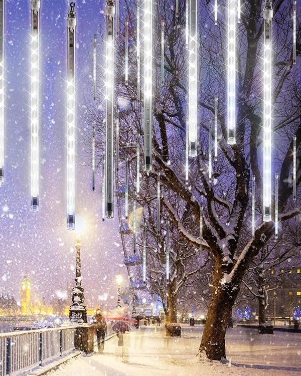 Flacchi Cool White 20 Tubes Meteor Shower Icicle Lights 480 LED Raindrop Lights with Timer - Outdoor String Light | Lumora