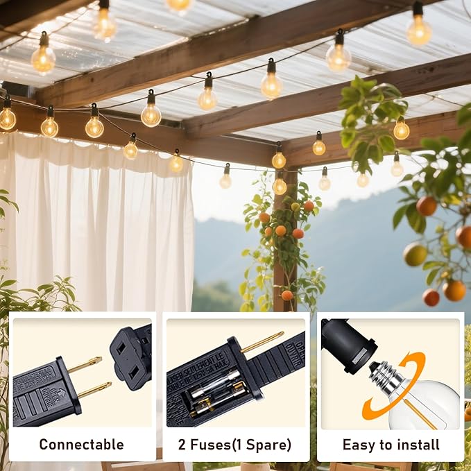 100Ft Chirstmas LED G40 Globe Outdoor String Lights Waterproof Patio Lights with 52 Shatterproof Warm White Bulbs | Lumora