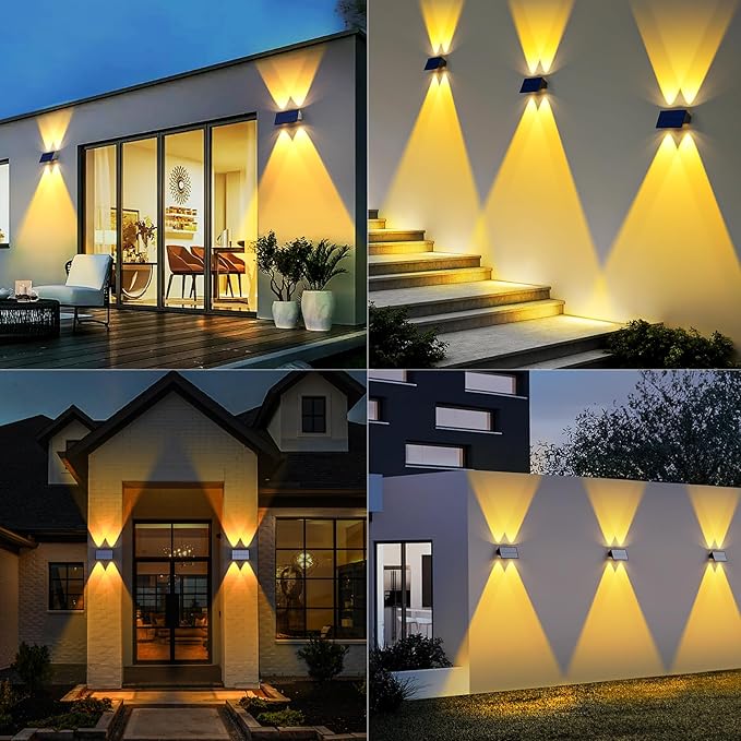 Solar Fence Lights,6 Pack Solar Lights Outdoor Warm White+RGB Up & Down Waterproof 100 Lumens Dusk to Dawn for | Lumora