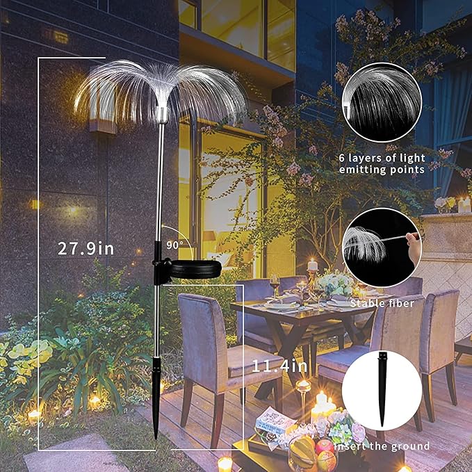 Solar Weeping Willow Firework Light, Outdoor Jellyfish Solar Garden Decorative Stake Lights for Walkway Pathway Backyard Christmas Decoration Parties (2 Pieces) (Warm White)