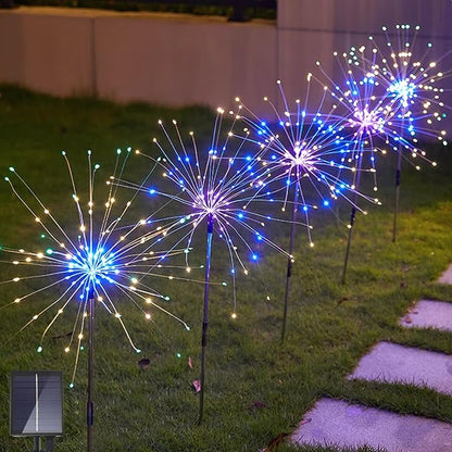 Solar Garden Firework Lights Outdoor, 5 Pack 450 LED 8 Lighting Modes Waterproof Landscape Decorative Sparklers Twinkling Starburst Lights for Yard Pathway Walkway Christmas, Colorful