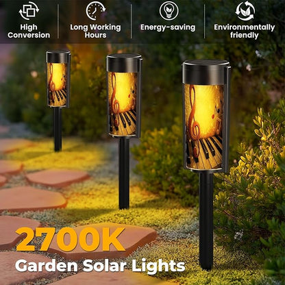 4 Pack Solar Pathway Lights Outdoor Waterproof Music Piano Keys Music Notes Treble Clef Solar Garden Lights LED Landscape Lighting for Yard Walkway Lawn Garden Decor