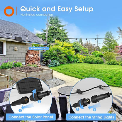 addlon 54FT Solar String Lights with 6FT Extension Cable