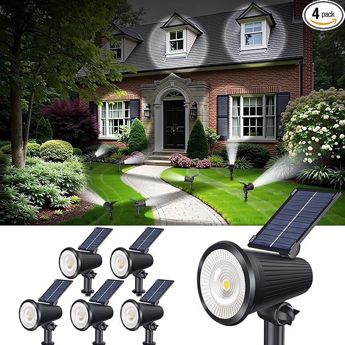 Solar Powered Spotlights Outdoor Waterproof Sunset Spot LED Lights Ultra Bright for Tree, Flag, Lawn, Statue, Pool, Garden, House, Wall, Yard, Path Outdoor Landscape Uplighting 6 Pack Cool White