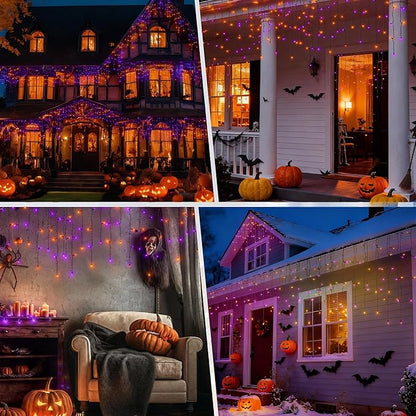 LED Christmas Lights, 100 LED Icicle Lights on 7FT with 4 Inch Spacing - 5MM Wide Angle Violet & Orange Bulbs, IP68 Waterproof & ETL Certified for Outdoor/Indoor