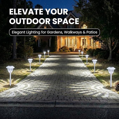 Energizer Solar LED Lights Outdoor - 8 Pack 15 Lumen Patio Lights Solar Powered & Waterproof with Patterned Glass & Metal Finish, Easy Installation Landscaping Lights for Lawn Decoration - White