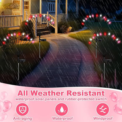 4 Pcs St Patricks Day Outdoor Decorations Solar Lights Waterproof Green 48 LED Swaying Pathway Firefly Stake Lights for Outside Yard Garden Lawn Decorations(Pink White,Pine Cone)